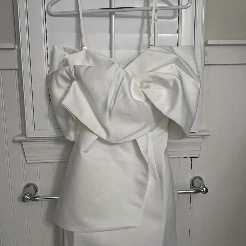 Elliatt White Strapless Satin Dress with Draped Bodice
